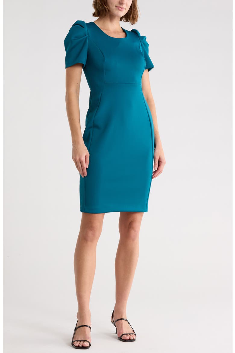 Short Sleeve Scuba Sheath Dress, Main, color, CYPRESS