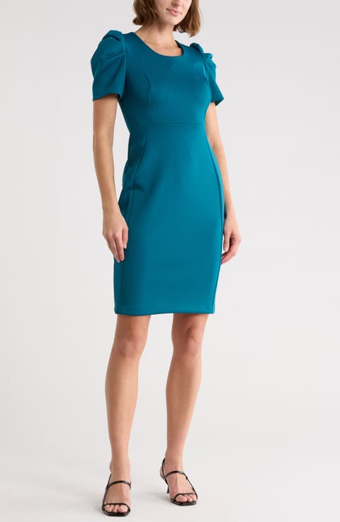Short Sleeve Scuba Sheath Dress