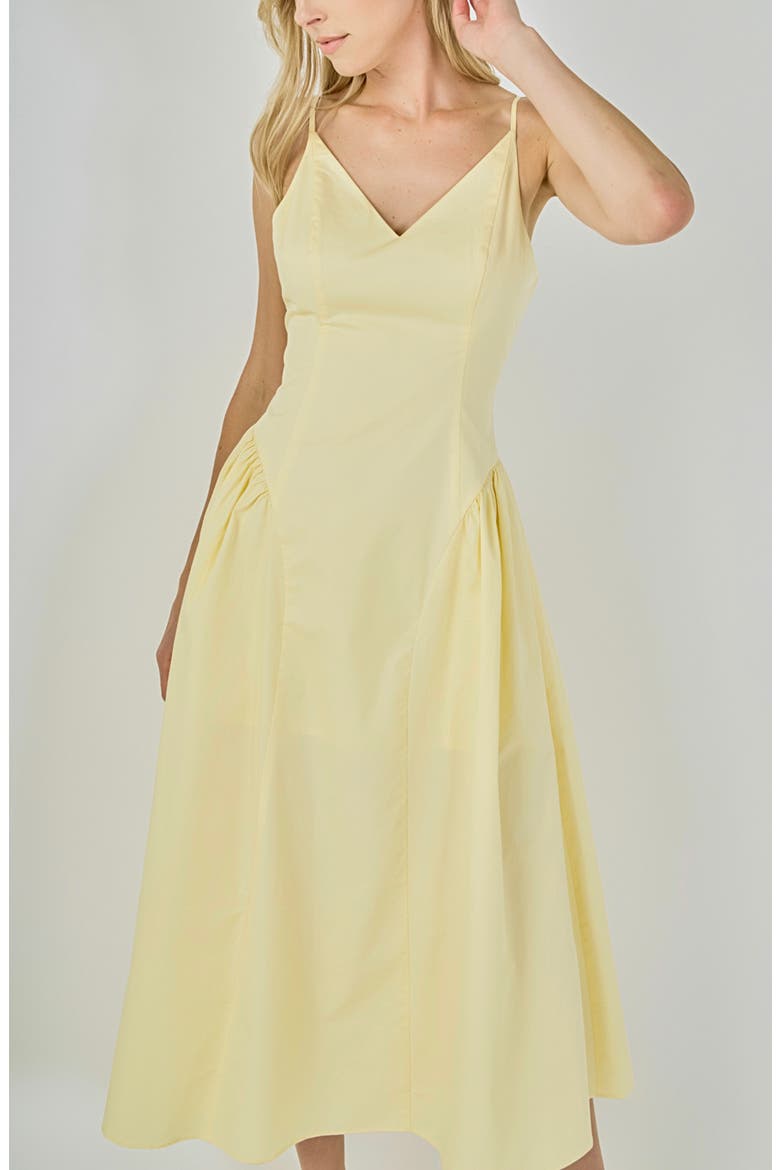 V-Neck Side Puff Midi Dress, Alternate, color, BUTTER YELLOW