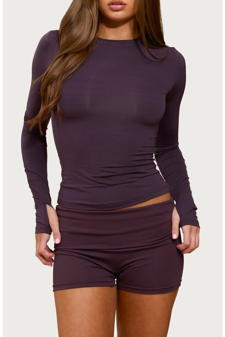 Lannie Long Sleeve Crop Top, Main, color, PLUM