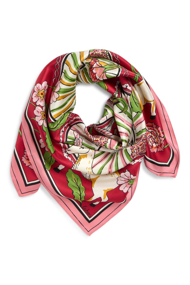 Year of the Goat Silk Square Scarf, Main, color, RED