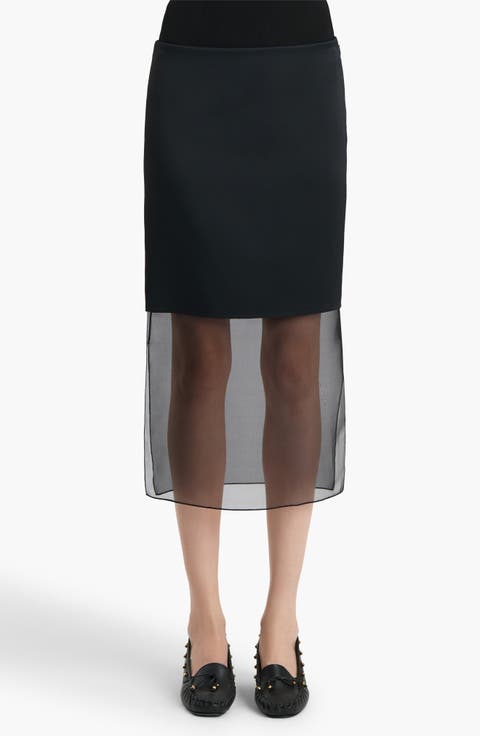 Sybil Bonded Crepe & Organza Midi Skirt