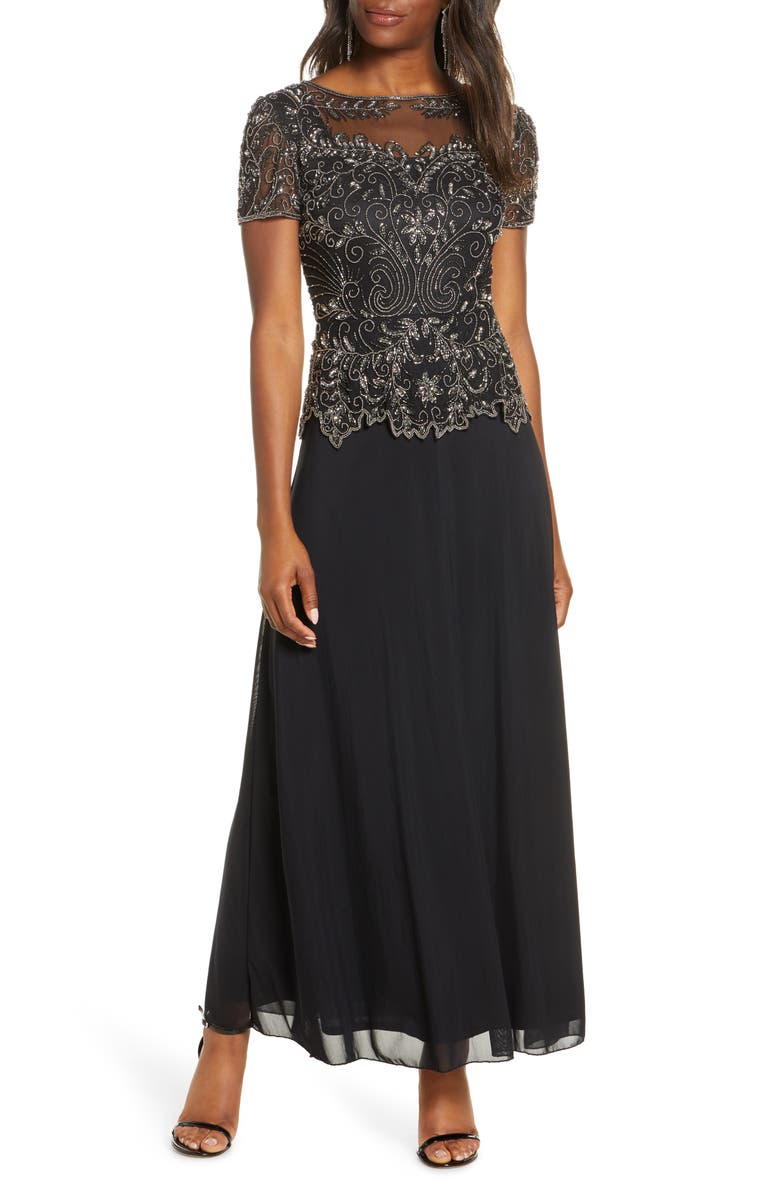 Pisarro Nights Embellished Mesh Bodice Evening Gown, Main, color,
