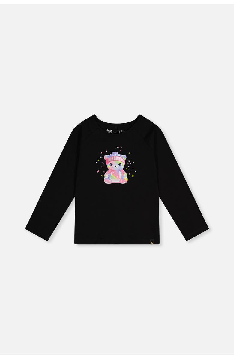 Deux par Deux Rainbow Teddy Bear Raglan Organic Cotton Crew Neck T-Shirt, Main, color,