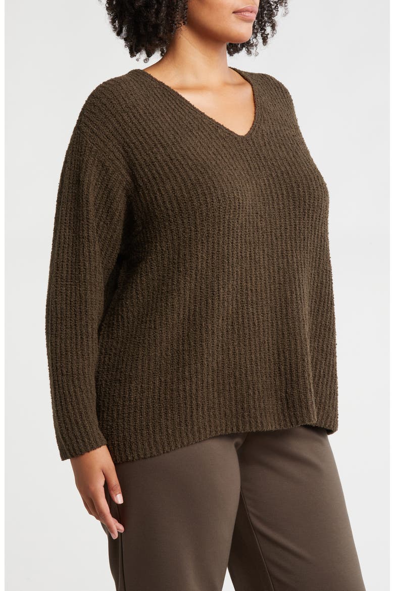 V-Neck Organic Cotton & Cashmere Blend Sweater, Alternate, color, WREN