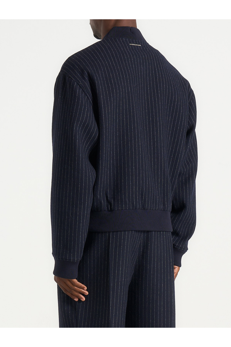 Leandro Pinstripe Wool Bomber Jacket, Alternate, color, Navy