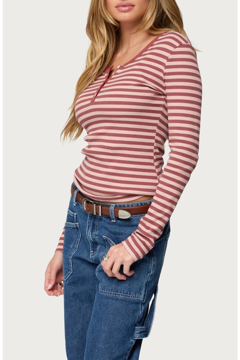 Roma Stripe Rib Henley Top, Alternate, color, PINK
