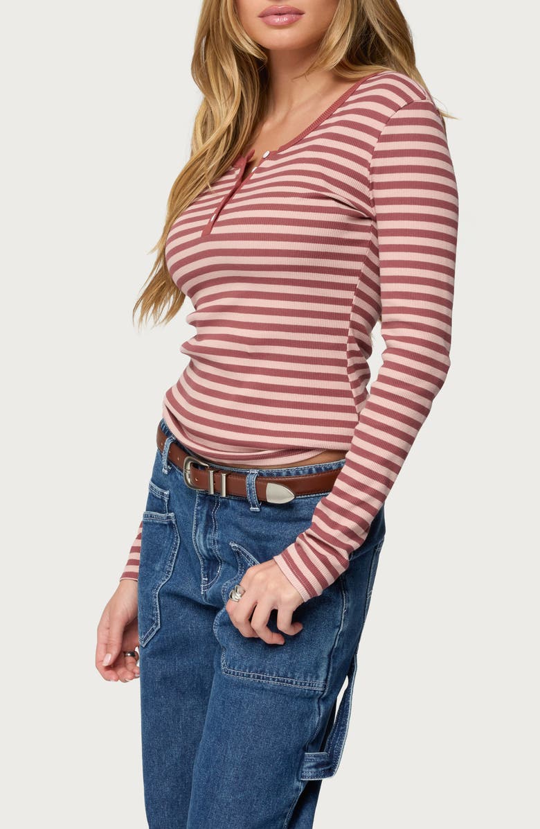 EDIKTED Roma Stripe Rib Henley Top, Alternate, color, 
