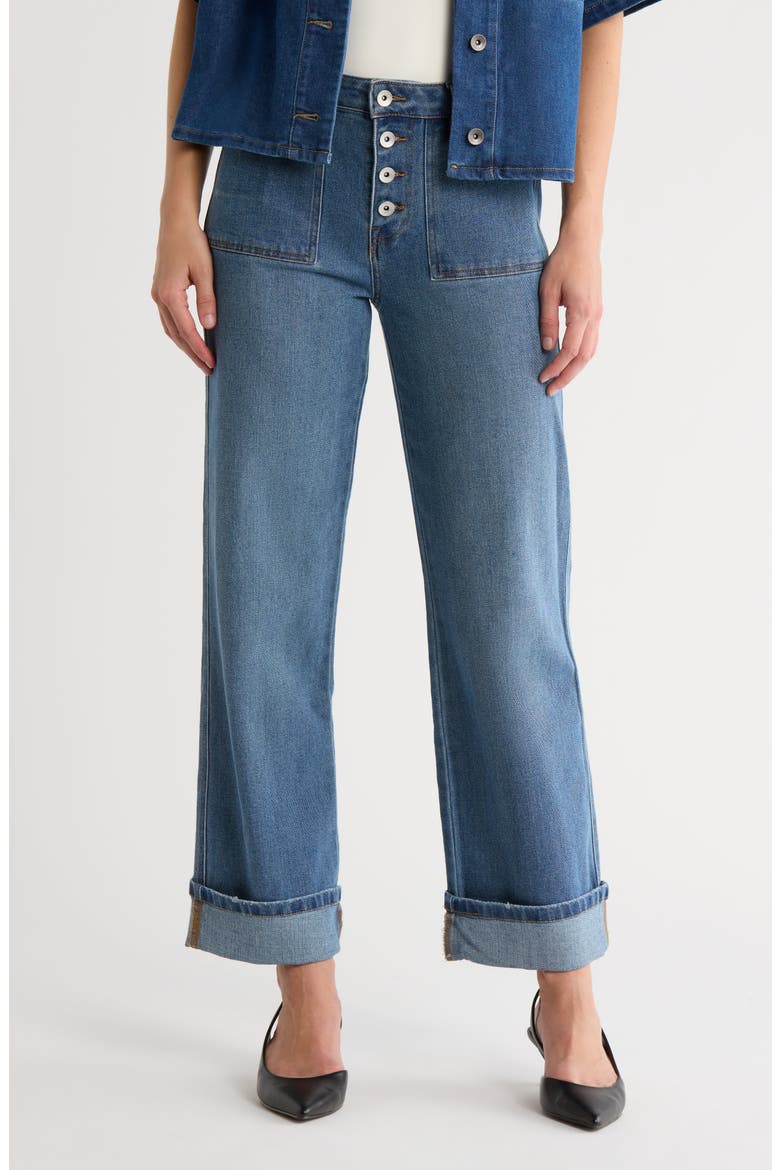 Cuffed Straight Leg Jeans, Main, color, SKY ICE BLUE