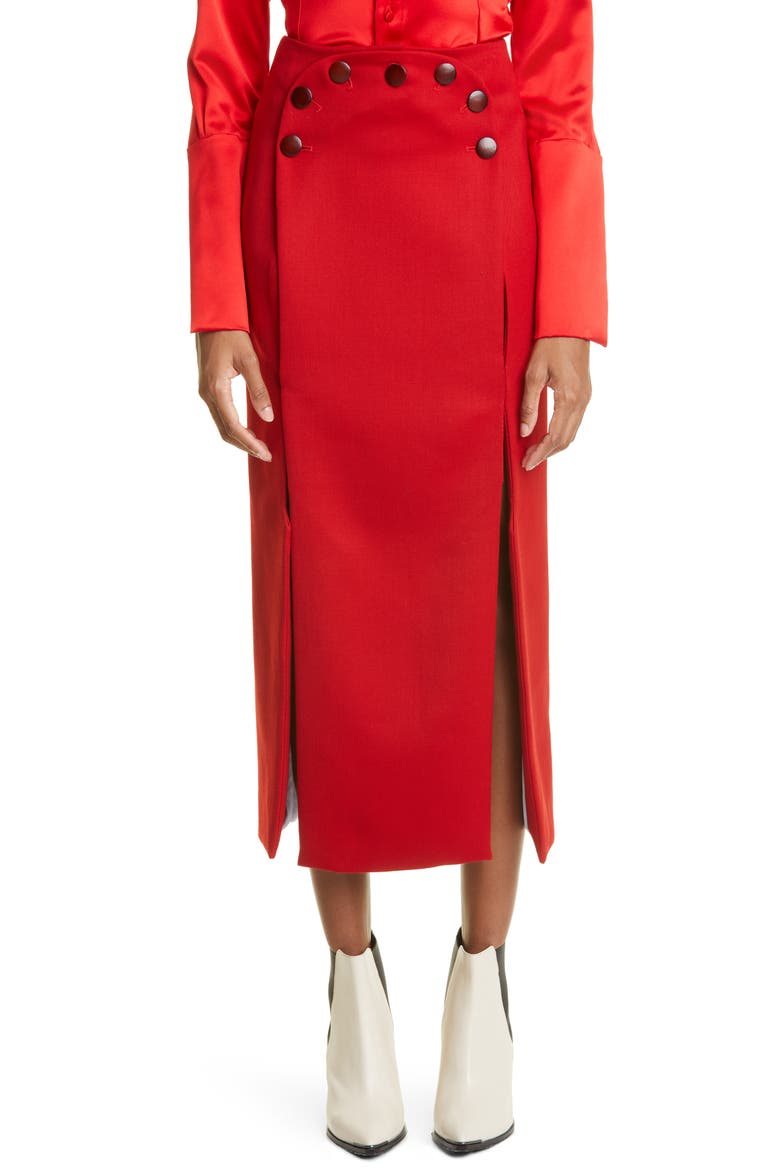 Sailor Wool Midi Skirt, Main, color, RED