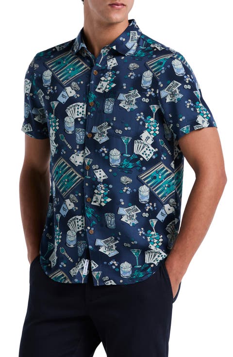 Poker Table Print Short Sleeve Button-Up Shirt