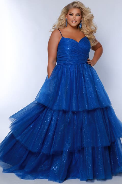 Spaghetti Strap Teired Plus Size Ballgown