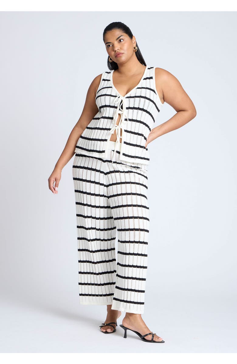 ELOQUII Tie Front Tank, Alternate, color, Horizontal Stripe Arctic Wolf