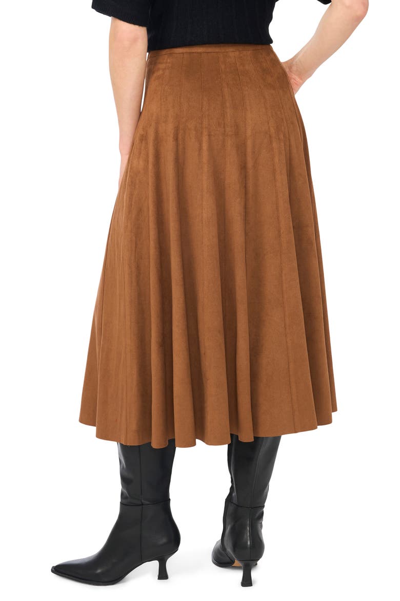 Panelled Pintuck Faux Suede Midi Skirt, Alternate, color, TOBACCO BROWN
