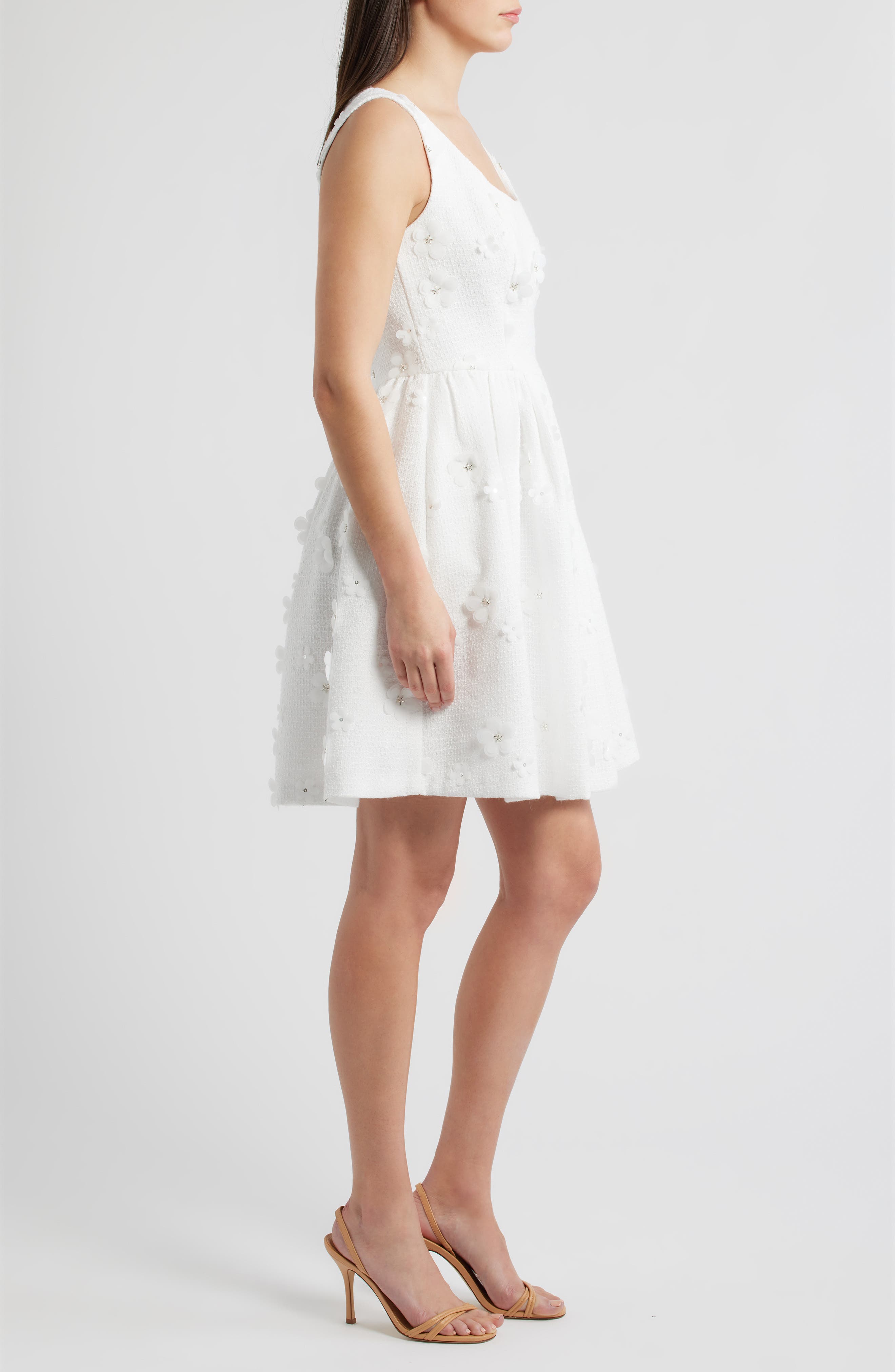 elisa floral appliqu embroidered fit & flare dress Dress the Population Elisa Dress - White