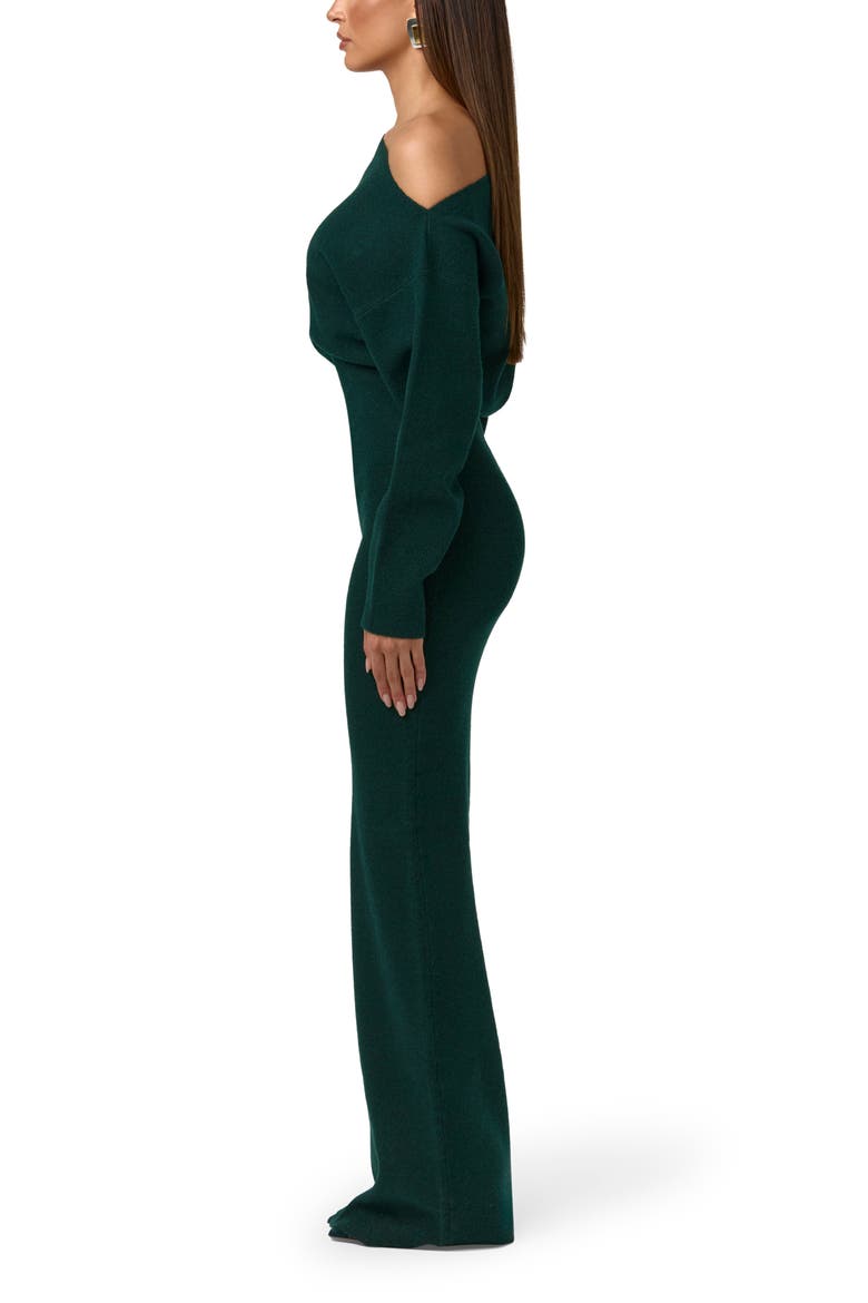 One-Shoulder Long Sleeve Maxi Sweater Dress, Alternate, color, NOIR GREEN