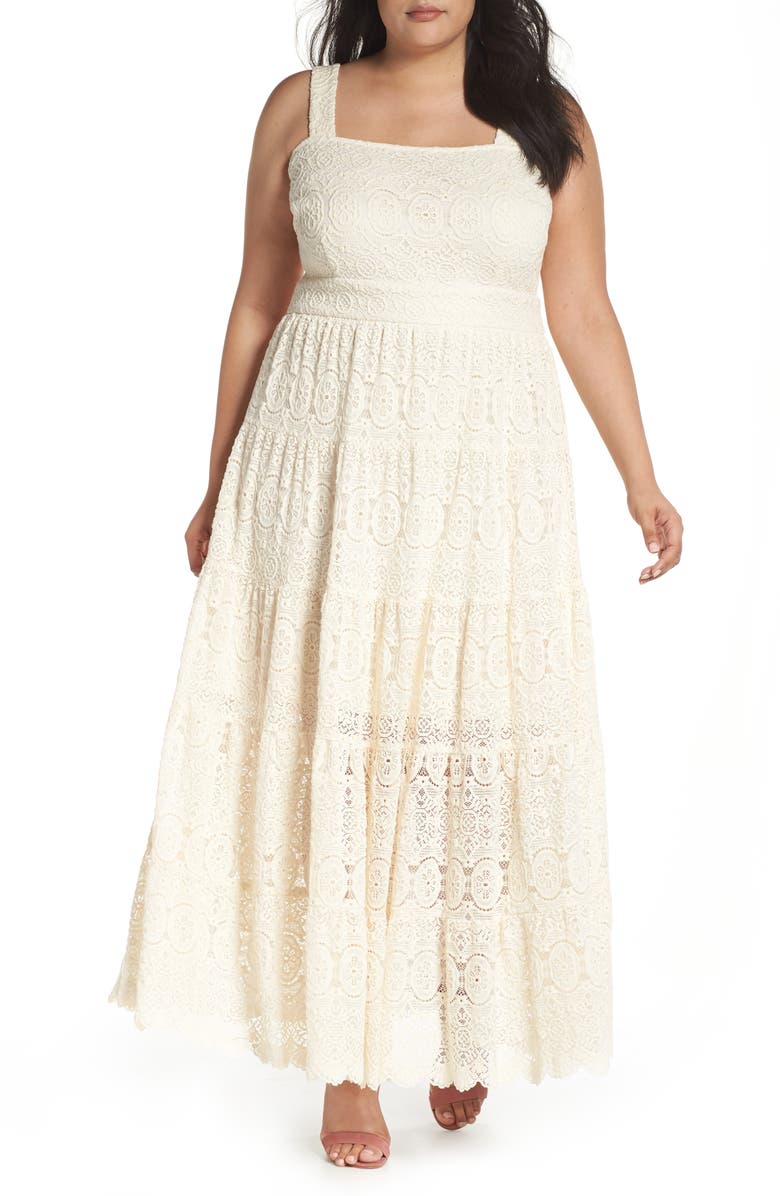 Eliza J Tiered Lace Maxi Dress, Main, color, 