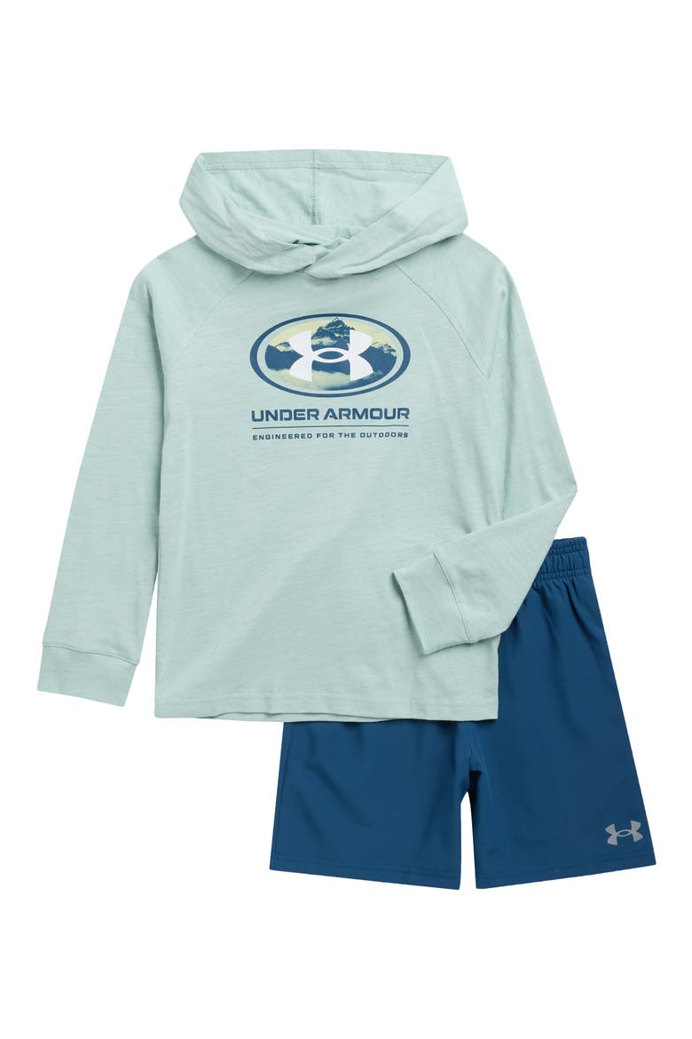 Kids' UA Logo Hoodie & Shorts Set, Main, color, ENAMEL BLUE