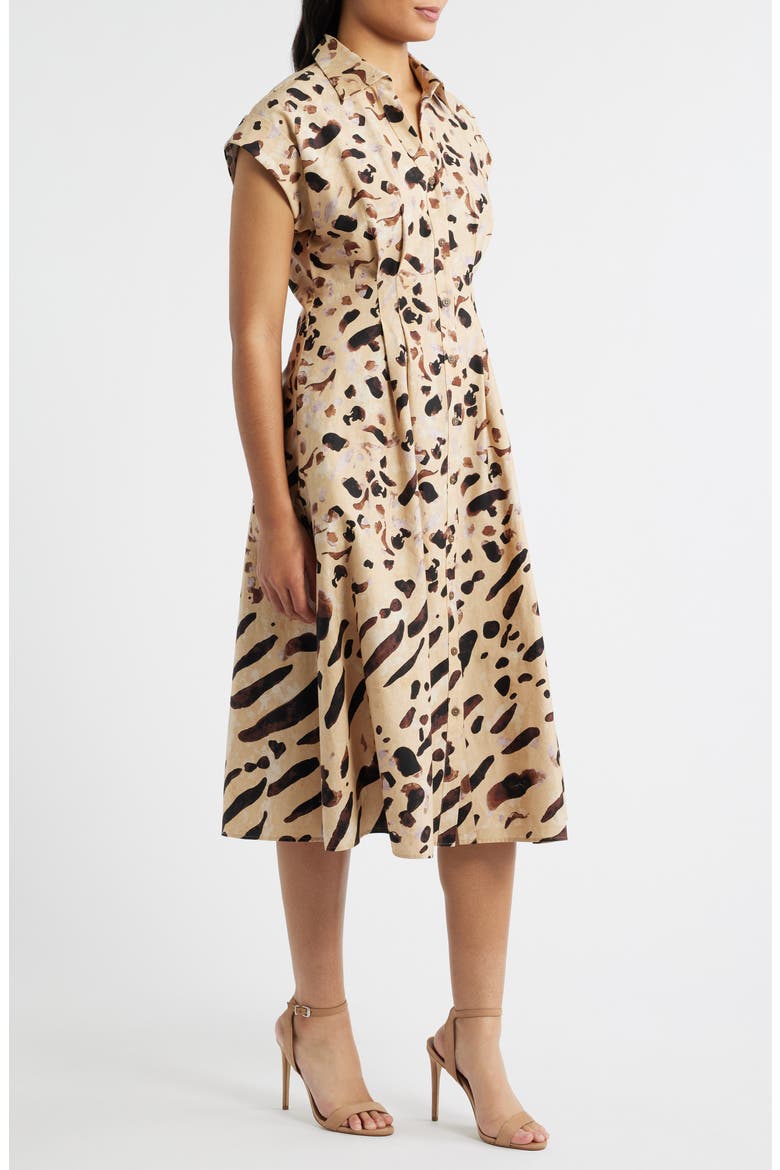 Abstract Animal Print Stretch Cotton Midi Shirtdress, Alternate, color, BROWN MULTI