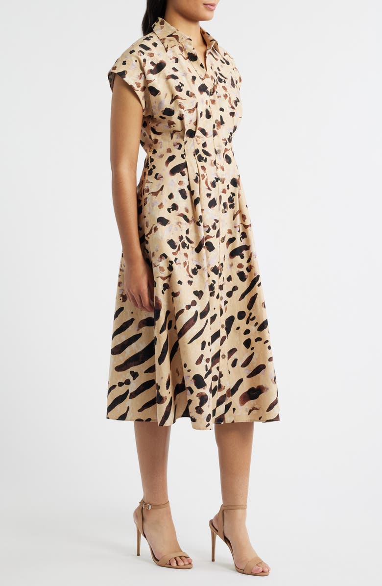 Julia Jordan Abstract Animal Print Stretch Cotton Midi Shirtdress, Alternate, color, Brown Multi