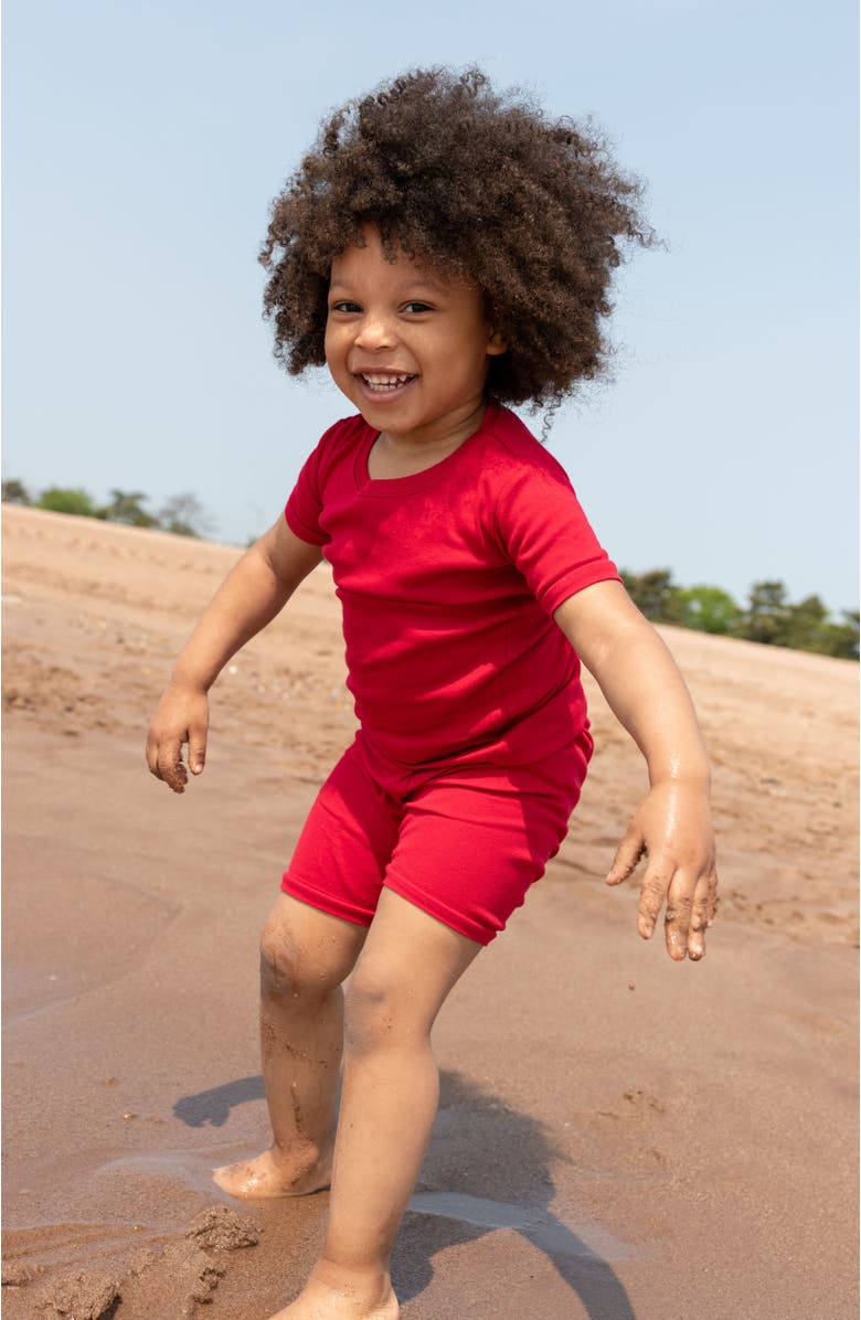 Leveret Kids Short Sleeve Cotton Solid Matching Family Pajamas, Alternate, color, Red