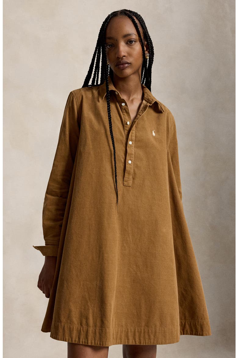 Long Sleeve Cotton Corduroy Shirtdress, Alternate, color, TAN