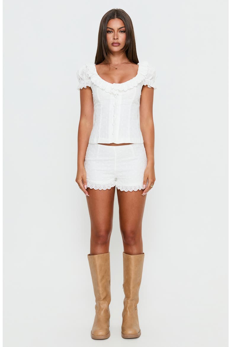 Caily Eyelet Frill Shorts, Alternate, color, WHITE