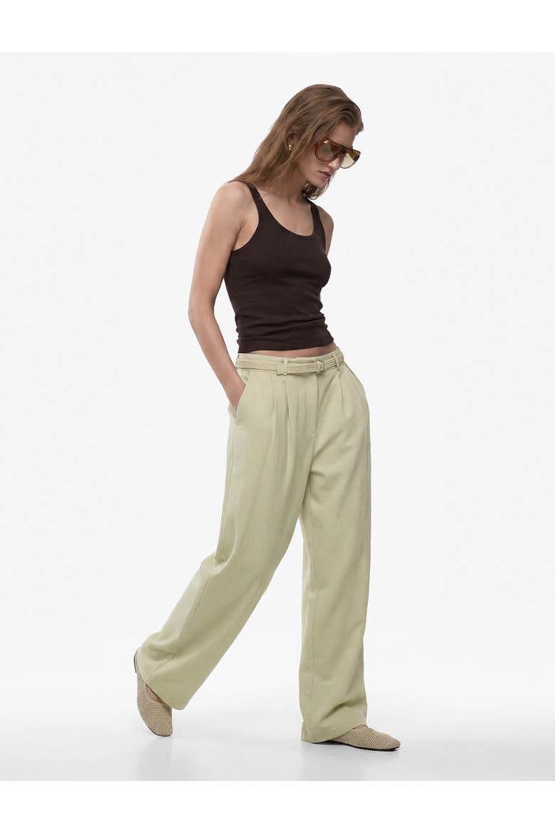 Belted Linen Wide Leg Trousers, Alternate, color, SAGE