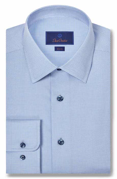 David Donahue Slim Fit Stretch Twill Microhoundstooth Dress Shirt