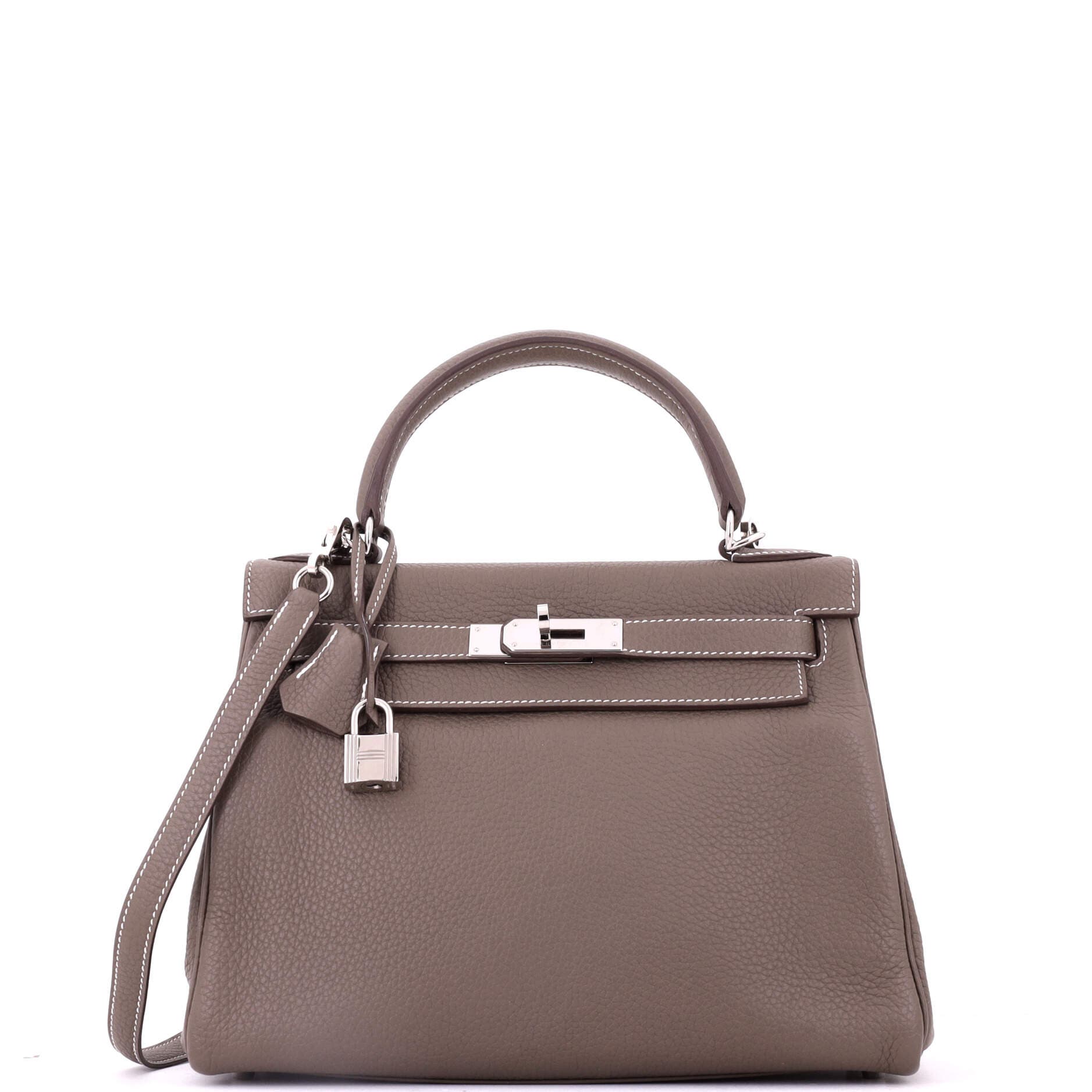 Kelly Handbag Grey Clemence with Palladium Hardware 28, Main, color, Grey