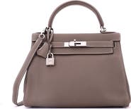 Pre-Owned Hermes Kelly Handbag Grey Clemence with Palladium Hardware 28