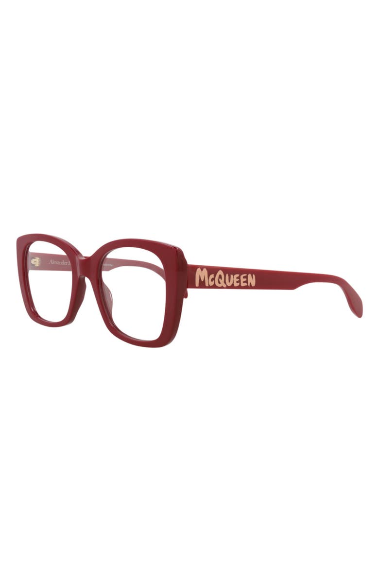 McQueen 52mm Square Optical Glasses, Alternate, color, Red Red Transparent