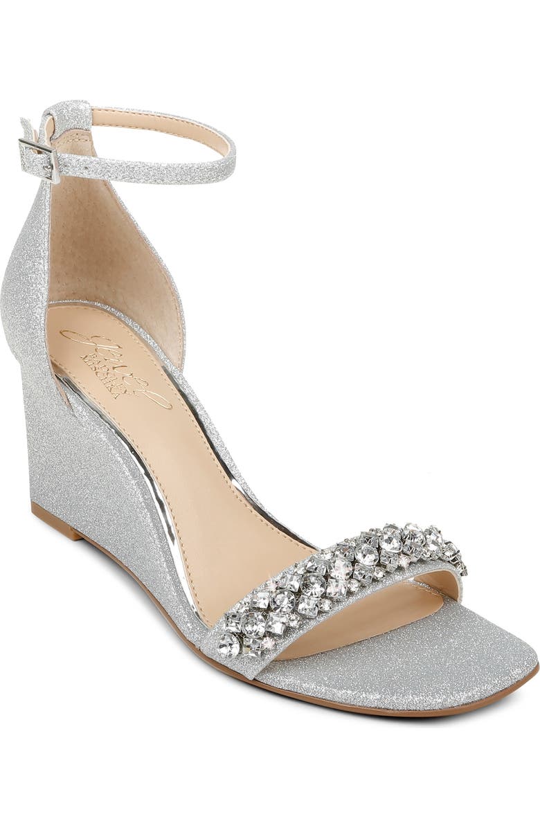 Jewel Badgley Mischka Peggy Ankle Strap Wedge Sandal, Main, color,
