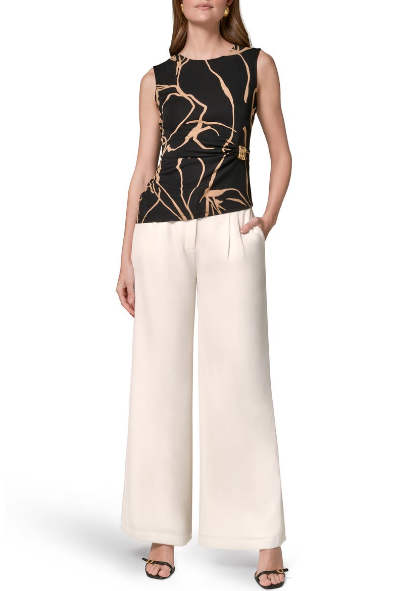 Hardware Print Gather Sleeveless Top, Alternate, color, BLK/ FAWN