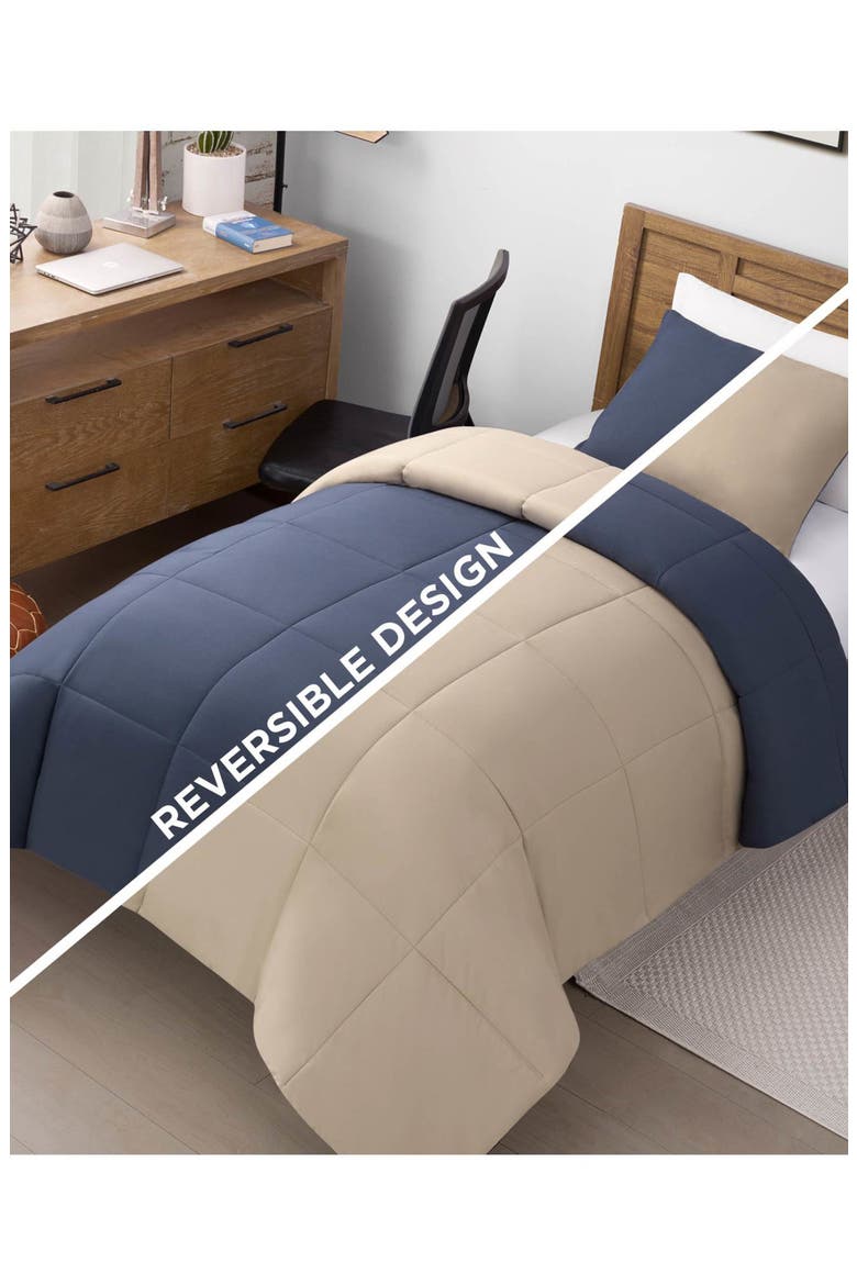 Reversible Box Stitch Comforter & Sham Set, Alternate, color, VINTAGE BLUE INDIGO/ TAN