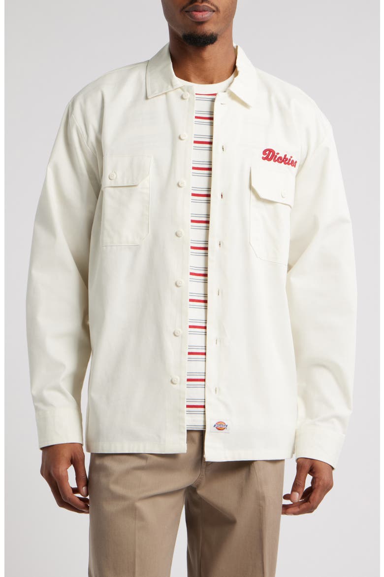 Lewiston Logo Embroidered Cotton Button-Up Utility Shirt, Main, color, EGRET