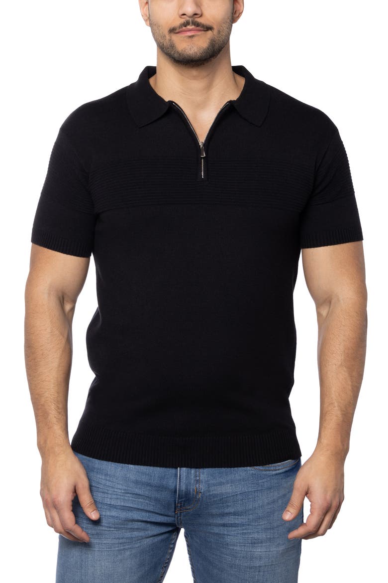 Ottoman Accent Short Sleeve Half-Zip Sweater, Alternate, color, BLACK