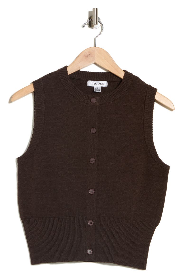 Button Sweater Vest, Alternate, color, CHOCOLATE