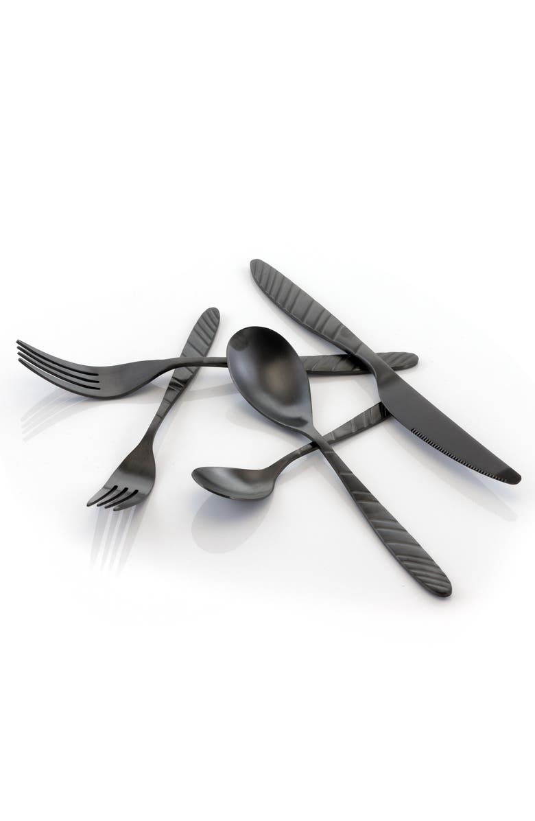 Megachef La Vague 20 Piece Flatware Utensil Set, Stainless Steel Silverware Metal Service for 4, Alternate, color, Matte Black