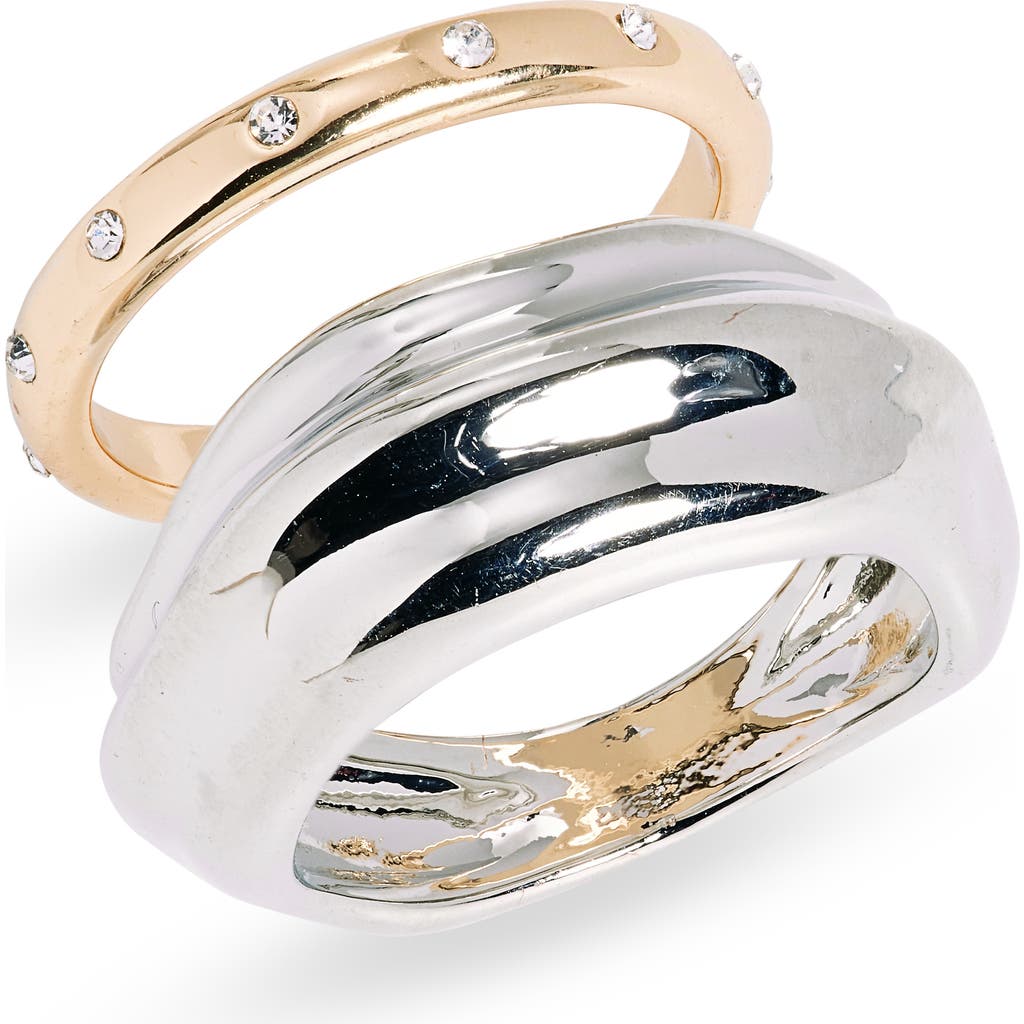 Open Edit Set Of 2 Stacked Bands In Rhodium- Gold