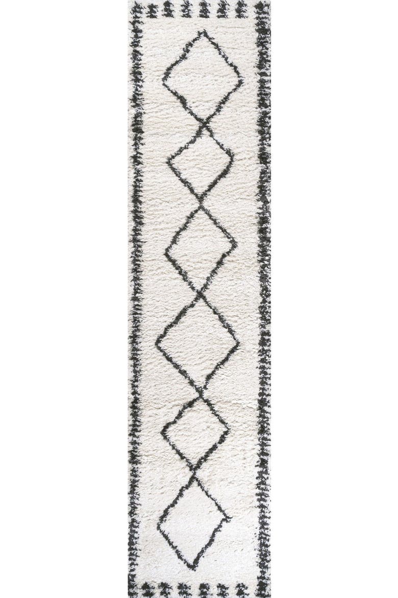 Calvia Moroccan Diamond Shag Area Rug, Alternate, color, White/Gray
