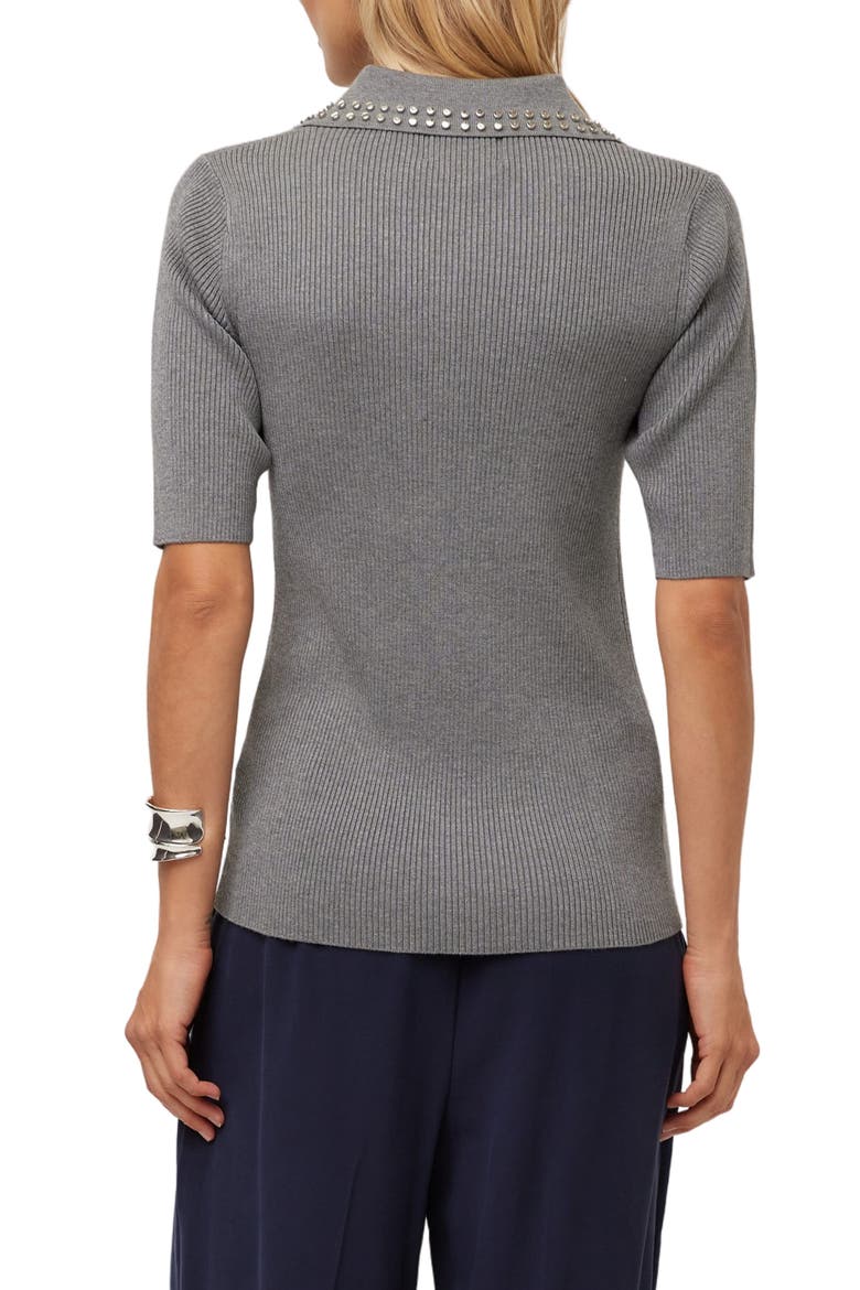 Eleanor Studded Polo Sweater, Alternate, color, GRAY