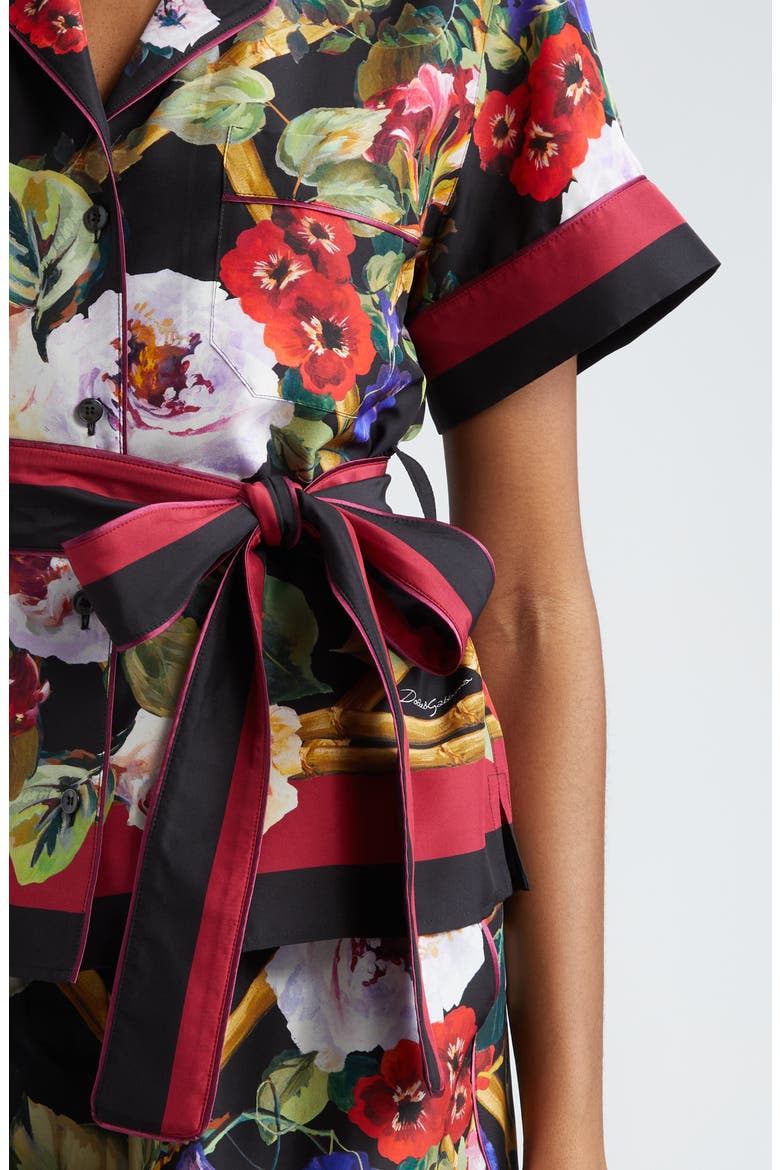 Floral Belted Silk Camp Shirt, Alternate, color, HH4YAROSETO BORDO ROSSO
