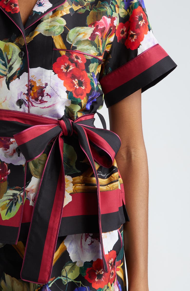 Dolce&Gabbana Floral Belted Silk Camp Shirt, Alternate, color, 