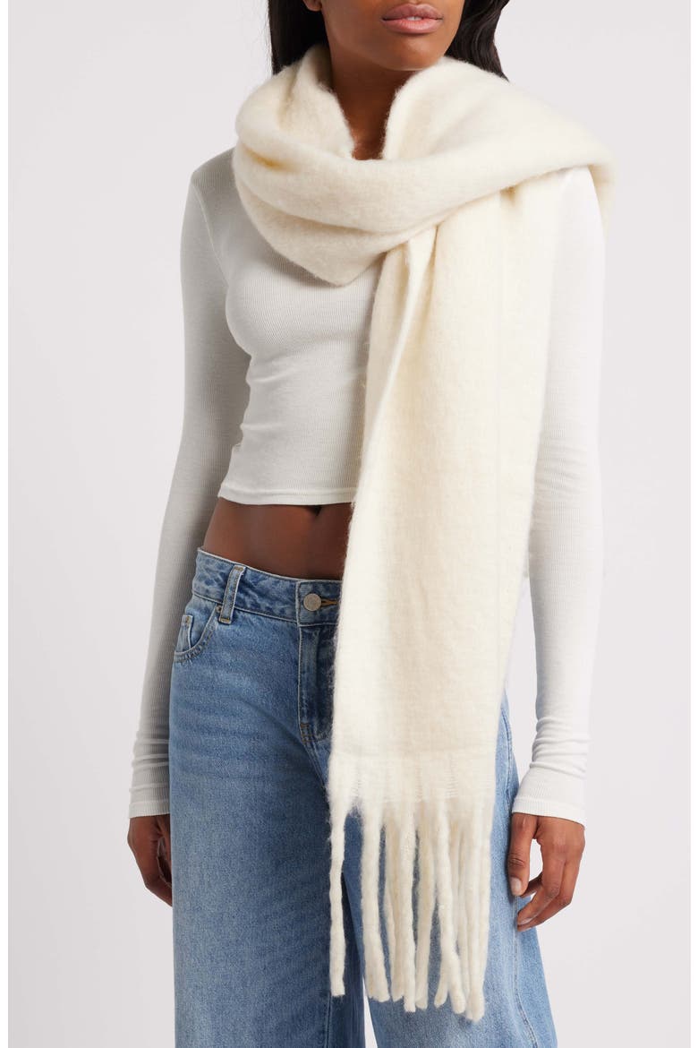 Fringe Blanket Scarf, Main, color, IVORY
