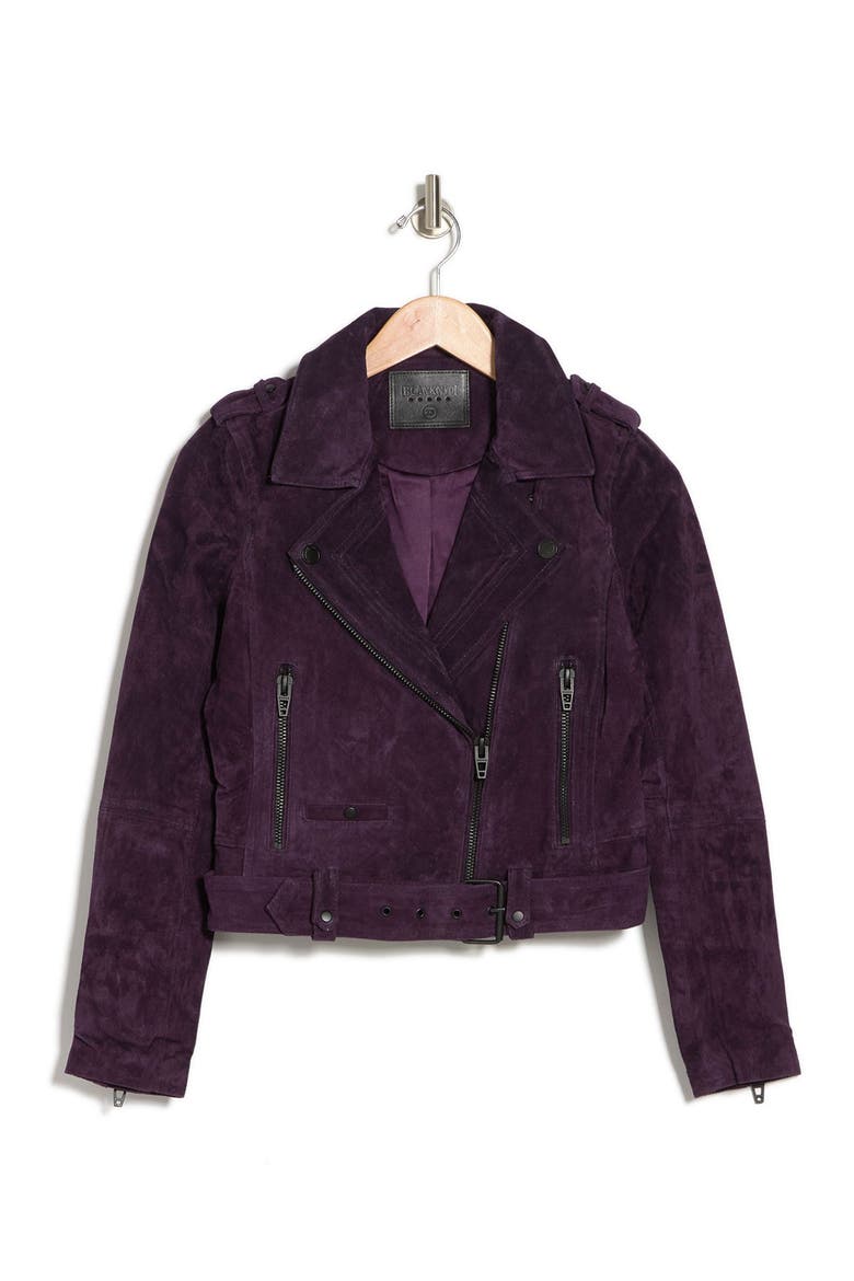 Morning Suede Moto Jacket, Main, color, PURPLE TWILIGHT
