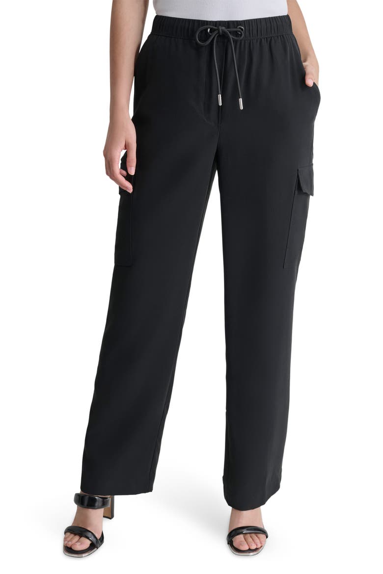 Carrot Drawstring Cargo Pants, Main, color, BLACK