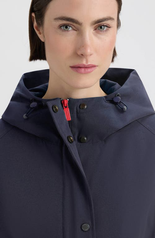 Hunter Violet Hooded Long Trench Coat In Blue