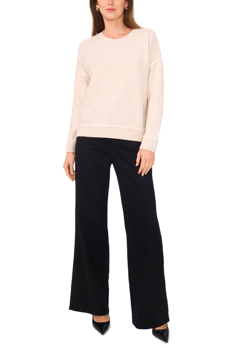 Vince Camuto Contrast Trim Crewneck Sweater, Alternate, color, Malted