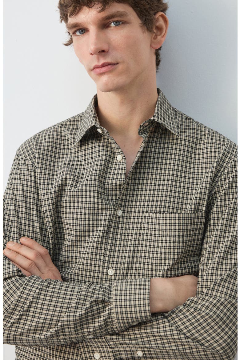 Regular Fit Check Cotton Blend Button-Up Shirt, Alternate, color, BEIGE